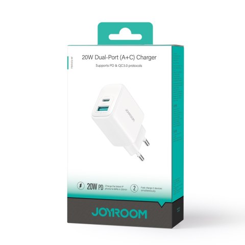 Ładowarka sieciowa USB-C USB-A 20W PD QC 3.0 - biała Ładowarka sieciowa USB-C USB-A 20W PD QC 3.0 - biała