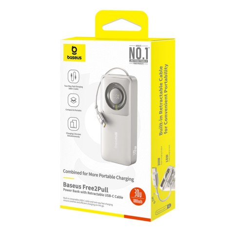 Powerbank Free2Pull 10000mAh 30W z portem USB-C i rozwijanym kablem USB-C - szary Powerbank Free2Pull 10000mAh 30W z portem USB-C i rozwijanym kablem USB-C - szary