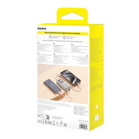 Powerbank Free2Pull 10000mAh 30W z portem USB-C i rozwijanym kablem USB-C - szary Powerbank Free2Pull 10000mAh 30W z portem USB-C i rozwijanym kablem USB-C - szary