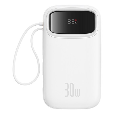 Powerbank QPow 2 20000mAh 30W z 2 wbudowanymi kablami USB-C - biały Powerbank QPow 2 20000mAh 30W z 2 wbudowanymi kablami USB-C - biały