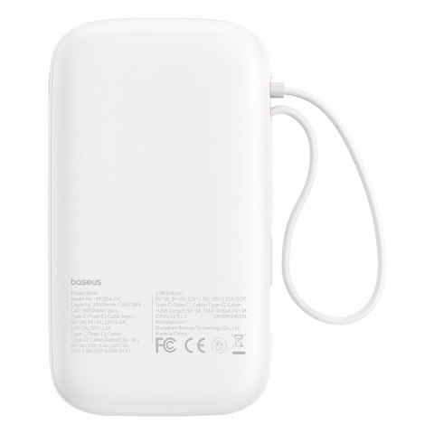 Powerbank QPow 2 20000mAh 30W z 2 wbudowanymi kablami USB-C - biały Powerbank QPow 2 20000mAh 30W z 2 wbudowanymi kablami USB-C - biały
