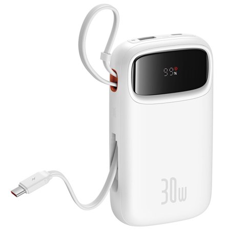 Powerbank QPow 2 20000mAh 30W z 2 wbudowanymi kablami USB-C - biały Powerbank QPow 2 20000mAh 30W z 2 wbudowanymi kablami USB-C - biały