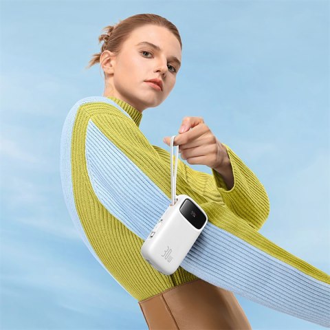 Powerbank QPow 2 20000mAh 30W z 2 wbudowanymi kablami USB-C - biały Powerbank QPow 2 20000mAh 30W z 2 wbudowanymi kablami USB-C - biały