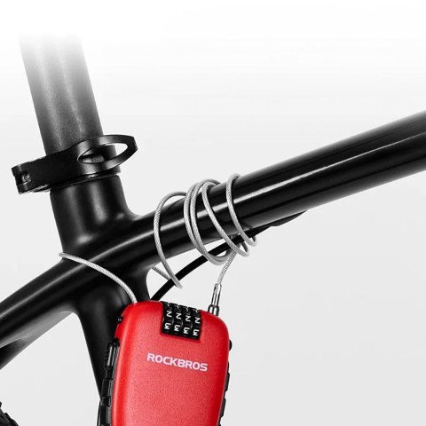 Zapięcie blokada rowerowe z linką zwijaną i zamkiem szyfrowym - czerwone