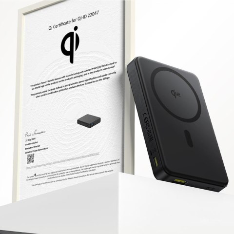 Powerbank Airpow II 10000mAh Qi2 MagSafe 22.5W z kablem USB-C 20V 3A 30cm - czarny Powerbank Airpow II 10000mAh Qi2 MagSafe 22.5W z kablem USB-C 20V 3A 30cm - czarny