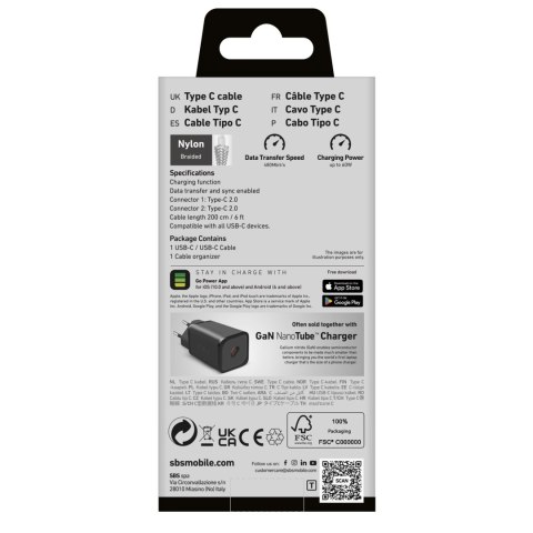 Kabel przewód PD USB-C 60W 2m - szary Kabel przewód PD USB-C 60W 2m - szary