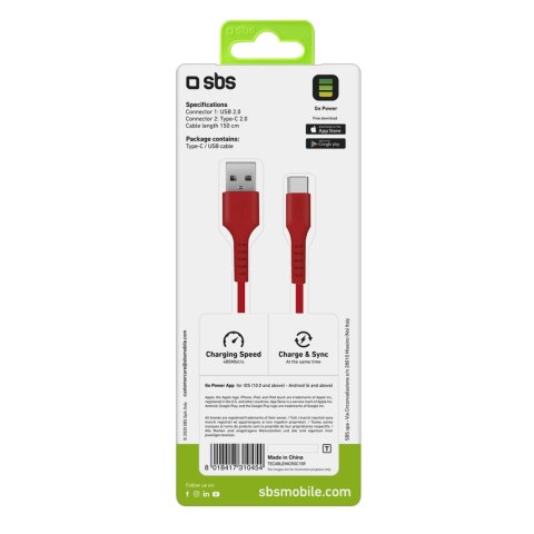 Kabel przewód USB-A - USB-C 1.5m - czerwony Kabel przewód USB-A - USB-C 1.5m - czerwony