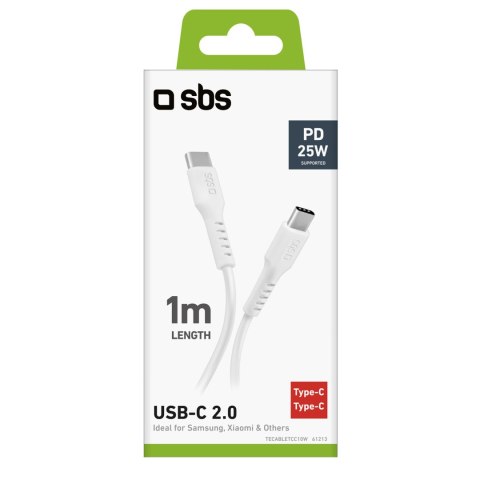 Kabel przewód USB-C PD 25W 1 m - biały