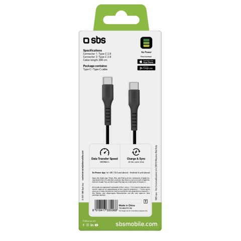 Kabel przewód USB-C - USB-C 3m - czarny Kabel przewód USB-C - USB-C 3m - czarny