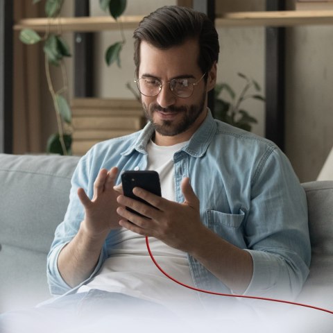 Kabel przewód w oplocie USB-C 60 W 1.5m - czerwony