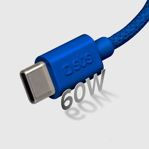 Kabel przewód w oplocie USB-C - USB-C 60W 1.5m - niebieski