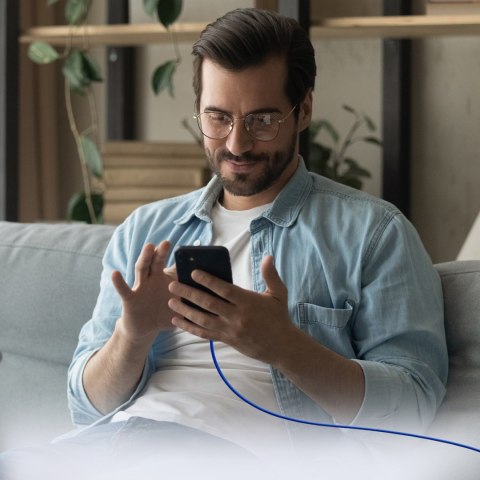 Kabel przewód w oplocie USB-C - USB-C 60W 1.5m - niebieski