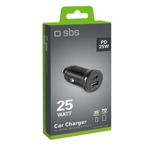 Ładowarka samochodowa Power Delivery USB-A USB-C 25W - czarna Ładowarka samochodowa Power Delivery USB-A USB-C 25W - czarna
