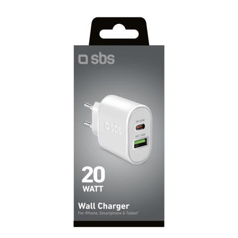 Ładowarka sieciowa Power Delivery USB-A USB-C 20W - biała