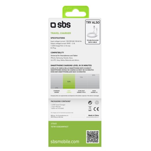 Ładowarka sieciowa USB-A 10W - biała Ładowarka sieciowa USB-A 10W - biała
