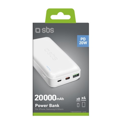 Powerbank 20000 mAh PD MicroUSB USB-C USB-A 20W - biały Powerbank 20000 mAh PD MicroUSB USB-C USB-A 20W - biały