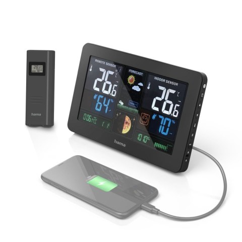 Stacja pogody Hama Premium z kolorowym wyświetlaczem USB - czarna