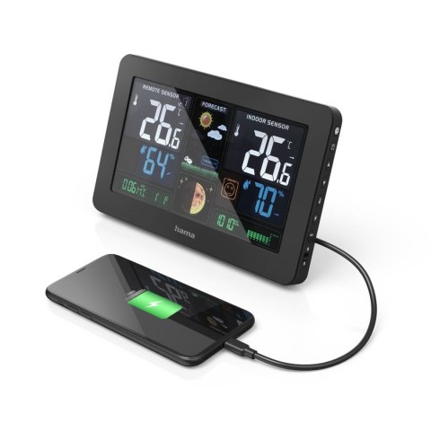 Stacja pogody Hama Premium z kolorowym wyświetlaczem USB - czarna