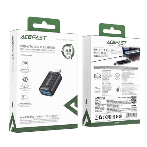 Adapter przejściówka USB-A do USB-C 3.0 (męski) 5Gb/s - czarny Adapter przejściówka USB-A do USB-C 3.0 (męski) 5Gb/s - czarny
