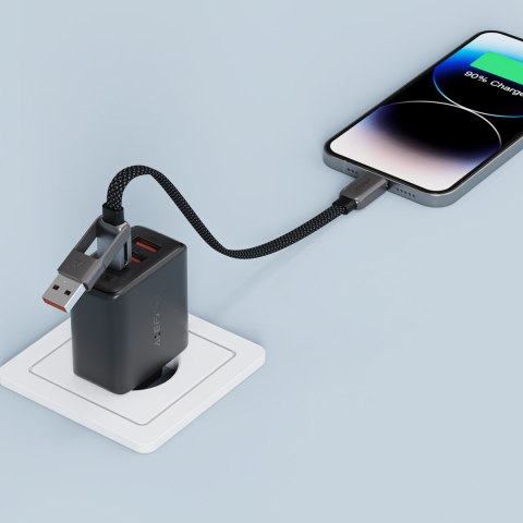 Kabel przewód USB-C - USB-A / USB-C 480Mb/s 3A 0.2m - czarny Kabel przewód USB-C - USB-A / USB-C 480Mb/s 3A 0.2m - czarny