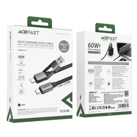 Kabel przewód USB-C - USB-A / USB-C 480Mb/s 3A 1.2m - czarny Kabel przewód USB-C - USB-A / USB-C 480Mb/s 3A 1.2m - czarny