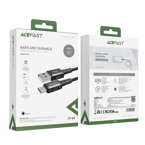 Kabel przewód w oplocie USB - USB-C 3A 1.2m czarny Kabel przewód w oplocie USB - USB-C 3A 1.2m czarny