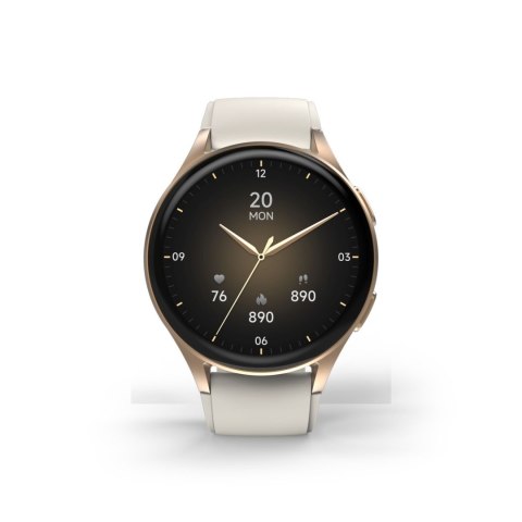 Smartwatch Hama 8900 GPS AMOLED 1.32'' z beżowym paskiem silikonowym - złoty