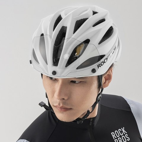 Kask rowerowy z szybką odpinanymi okularami z filtrem UV unisex - biały mat Kask rowerowy z szybką odpinanymi okularami z filtrem UV unisex - biały mat
