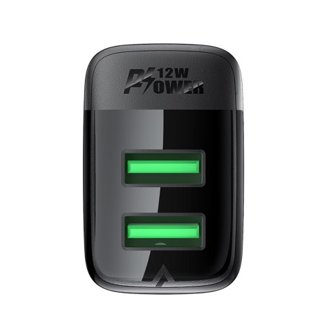 Ładowarka sieciowa A86 2x USB-A 12W - czarna Ładowarka sieciowa A86 2x USB-A 12W - czarna