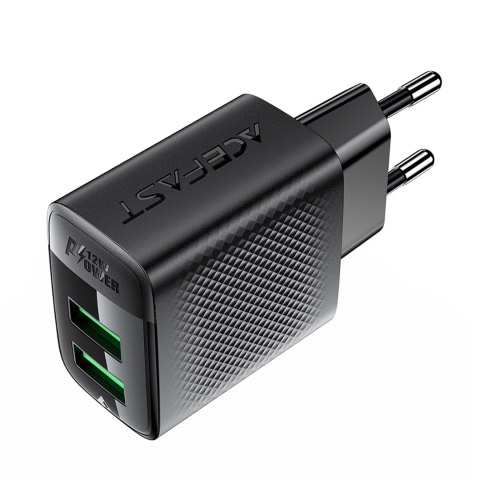 Ładowarka sieciowa A86 2x USB-A 12W - czarna Ładowarka sieciowa A86 2x USB-A 12W - czarna