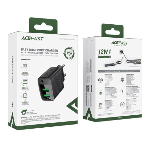 Ładowarka sieciowa A86 2x USB-A 12W - czarna Ładowarka sieciowa A86 2x USB-A 12W - czarna