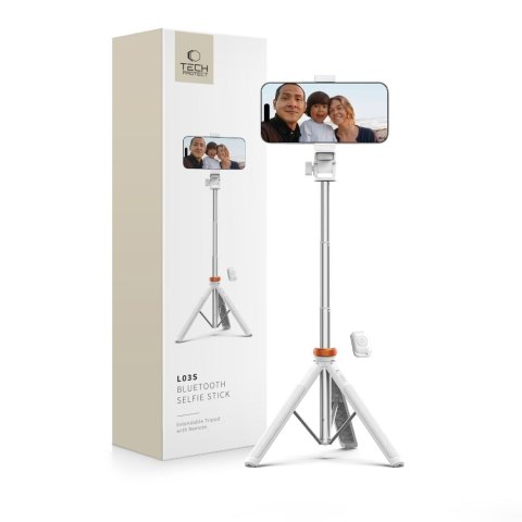 Selfie stick kijek do zdjęć Bluetooth z tripodem pilotem i głowicą 180 do 148cm - biały Selfie stick kijek do zdjęć Bluetooth z tripodem pilotem i głowicą 180 do 148cm - biały