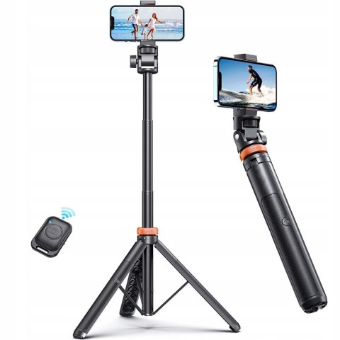 Selfie stick kijek do zdjęć Bluetooth z tripodem pilotem i głowicą 180 do 148cm - biały Selfie stick kijek do zdjęć Bluetooth z tripodem pilotem i głowicą 180 do 148cm - biały