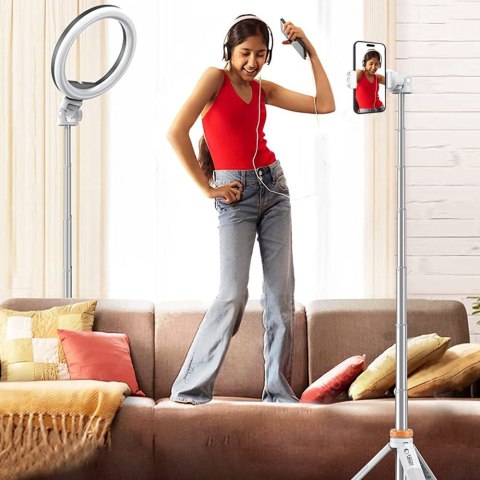 Selfie stick kijek do zdjęć Bluetooth z tripodem pilotem i głowicą 180 do 148cm - biały Selfie stick kijek do zdjęć Bluetooth z tripodem pilotem i głowicą 180 do 148cm - biały