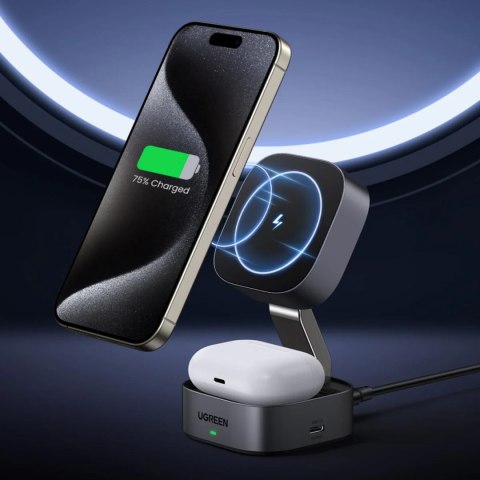 3w1 Ładowarka indukcyjna MagSafe Qi na telefon słuchawki z portem USB-C - czarna 3w1 Ładowarka indukcyjna MagSafe Qi na telefon słuchawki z portem USB-C - czarna