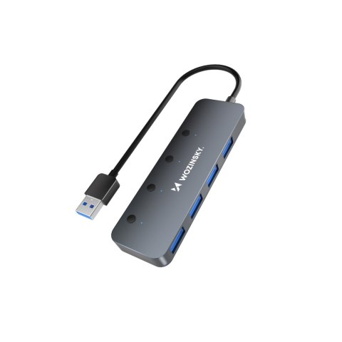 Hub rozdzielacz 4x USB-A z włącznikami aluminiowy - szary Hub rozdzielacz 4x USB-A z włącznikami aluminiowy - szary
