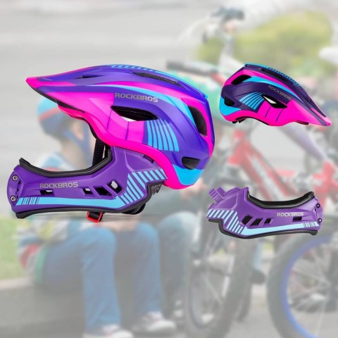 Kask rowerowy dziecięcy z odpinaną szczęką rozmiar M - fioletowo-różowy Kask rowerowy dziecięcy z odpinaną szczęką rozmiar M - fioletowo-różowy