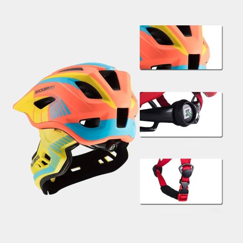 Kask rowerowy dziecięcy z odpinaną szczęką rozmiar S - żółto-pomarańczowy Kask rowerowy dziecięcy z odpinaną szczęką rozmiar S - żółto-pomarańczowy