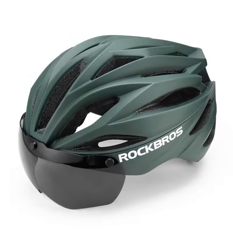 Kask rowerowy z szybką odpinanymi okularami z filtrem UV unisex - zielony Kask rowerowy z szybką odpinanymi okularami z filtrem UV unisex - zielony