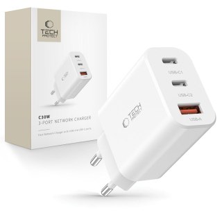Ładowarka sieciowa 2x USB-C PD / USB-A QC 30W - biała