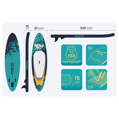 Deska SUP Aquasurf 320 x 81 x 15 cm Neo-Sport 170005 Deska SUP Aquasurf 320 x 81 x 15 cm Neo-Sport 170005
