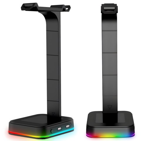 Stojak uchwyt biurkowy gamingowy na słuchawki HUB USB podświetlany RGB LED
