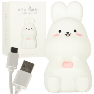 Lampka nocna dla dzieci silikonowa dotykowa miękka LED RGB biała z różem króliczek